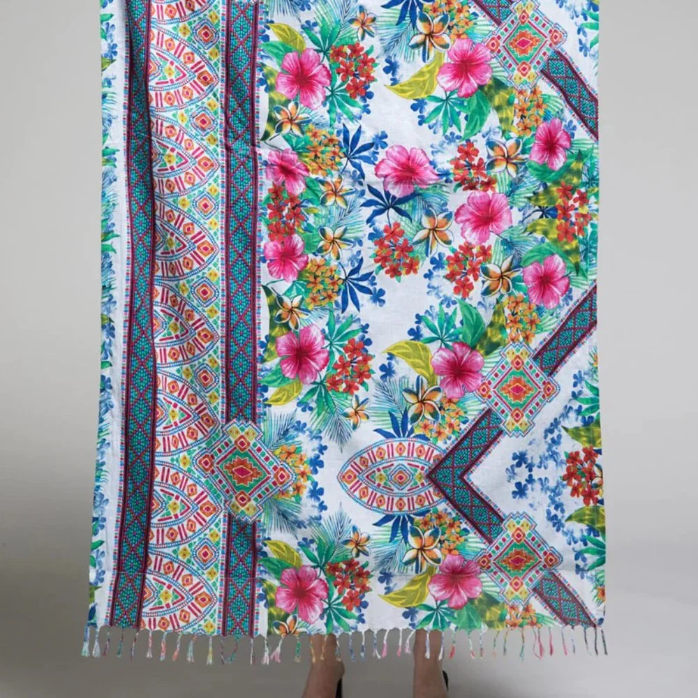 Luxury Hawaiian Floral Evil Eye Print Beach Throw Towel